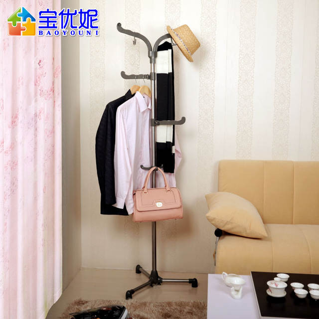 天貓觸屏版-寶優(yōu)妮 衣帽架 室內(nèi)掛衣架落地時尚 不銹鋼衣服架 臥室掛包架
